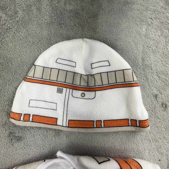 Star Wars BB-8 Costume Toddler 3T-4T White Orange Fleece Hat Set Disney Suit - Picture 8 of 11